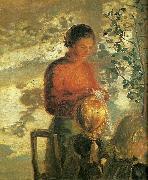 Anna Ancher to smapiger far undervisning i syning oil on canvas